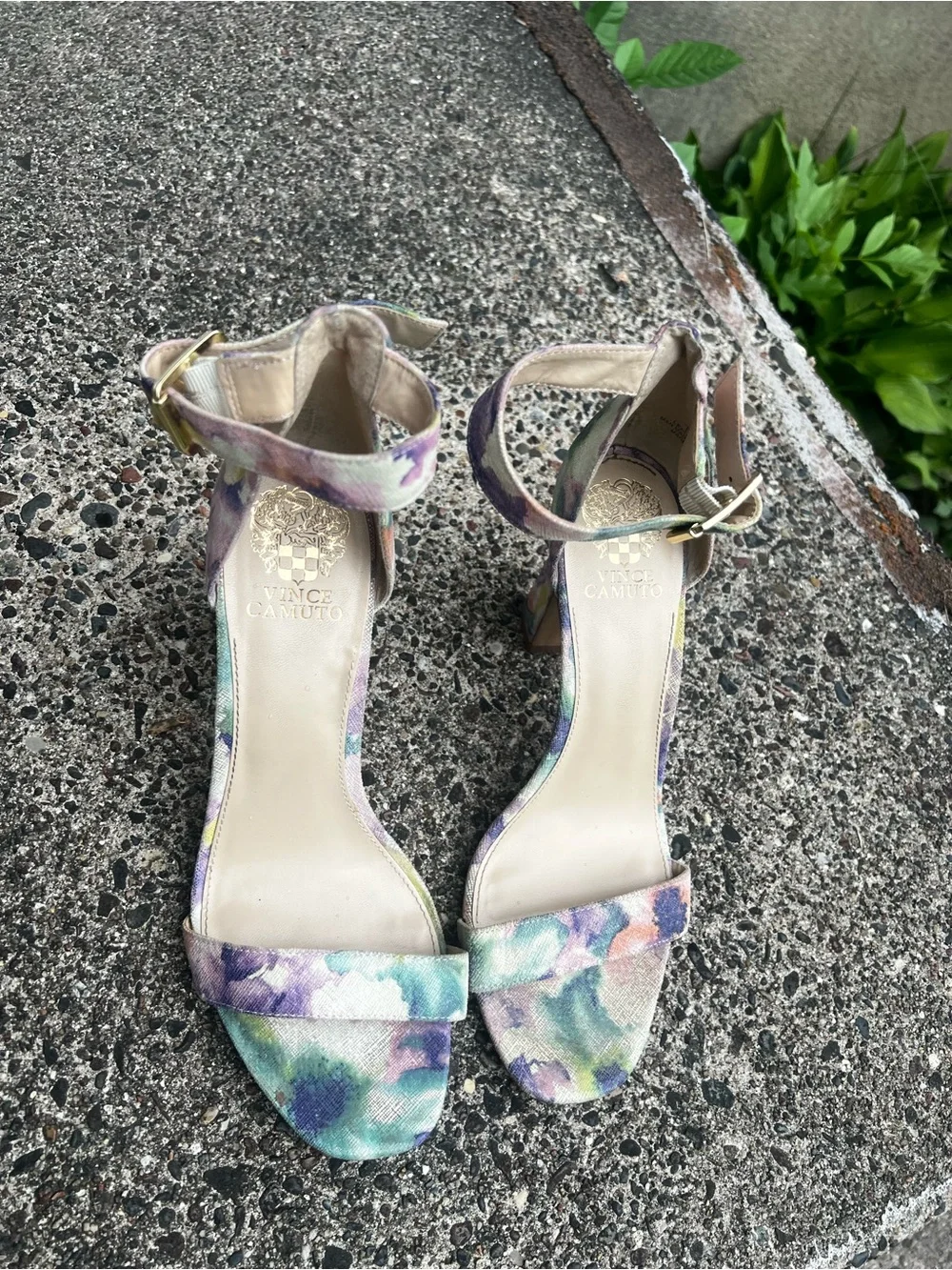 Vince Camuto Pastel Floral Ankle-Strap Block Heels